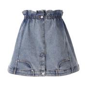 Omgekeerde Denim Rok met Rouches Moschino , Blue , Dames