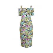 Bloemenprint jurk met gouden metalen details Just Cavalli , Multicolor...