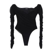 Zwarte Gerimpelde Mesh Bodysuit Mugler , Black , Dames