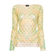 Mesh Grafische Print Lange Mouwen Top Etro , Multicolor , Dames