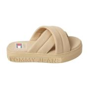 Beige Platte Sandaal Lettering Flatform Tommy Jeans , Beige , Dames