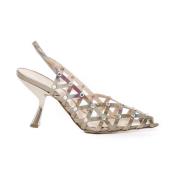 Metallic Leren Pumps met Asymmetrische Hak Alchimia , Beige , Dames