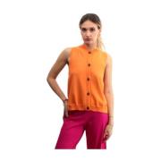 Oranje Gebreid Vest met Knoopsluiting Liviana Conti , Orange , Dames