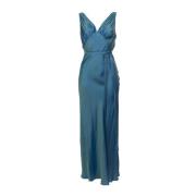 Mouwloze Jurk met Bretels Diepe V-hals Aspesi , Blue , Dames