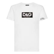 Katoenen Crewneck T-shirt met Patch Dolce & Gabbana , White , Heren