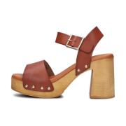 Stijlvolle Cognac Leren Sandalen Red Rag , Brown , Dames