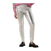 Stretch Leren Broek Zilver Est'Seven , Gray , Dames