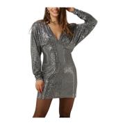 Sequins Deep V-neck Mini Dress Colourful Rebel , Gray , Dames