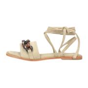 Beige Suède Sandaal met Kettingdetail Shabbies , Beige , Dames