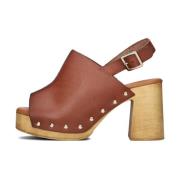 Blokhak Sandalen Trendy Stijl Red Rag , Brown , Dames