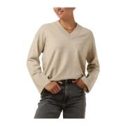 Beige V-Neck Pullover Sweater Moss Copenhagen , Beige , Dames