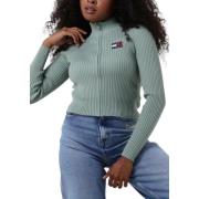 Badge Zip Trhu Sweater Tommy Jeans , Green , Dames