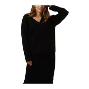 V-hals Pullover Sweater Zwart Object , Black , Dames