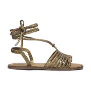 Khaki Strappy Leren Sandalen Inuovo , Green , Dames