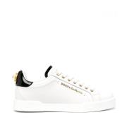 Witte Leren Sneakers met Logo Details Dolce & Gabbana , White , Dames