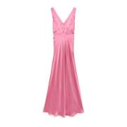 Elegante Maxi Jurk met V-Hals Maliparmi , Pink , Dames