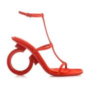 Rode Leren Sandalen Elegante Stijl Salvatore Ferragamo , Red , Dames