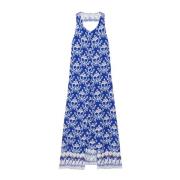 Griekse Fret Viscose Maxi Jurk Maliparmi , Blue , Dames