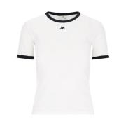 Wit Logo T-shirt met Contrastdetails Courrèges , White , Dames