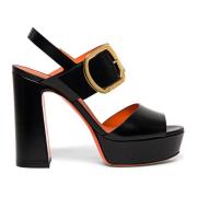 Stijlvolle Leren Hoge Hak Sandaal Santoni , Black , Dames