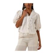 Witte Geborduurde Korte Mouw Blouse Object , White , Dames