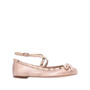 Nude Satin Studded Ballet Flats Valentino Garavani , Pink , Dames