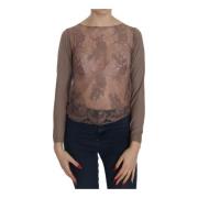 Bruine Kant Boothals Blouse Pink Memories , Brown , Dames