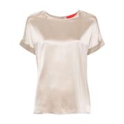 Gouden Satijnen Top met Korte Mouwen Wild Cashmere , Beige , Dames