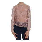 Pink Lace Boat Neck Blouse Pink Memories , Pink , Dames