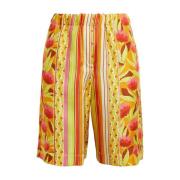 Gedrukte Zijden Twill Bermuda Shorts Maliparmi , Orange , Dames