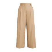 Wijde katoenen poplin broek Maliparmi , Beige , Dames