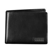 Zwarte Leren Portemonnee met Logodetail Guess , Black , Heren