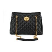 Gewatteerde leren tote handtas met Medusa-logo Versace , Black , Dames