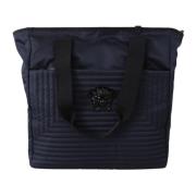 Blauwe Nylon Tote Tas met Leer Versace , Blue , Heren