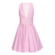 Taffeta Jurk Diepe V-Hals Korte Rok Pinko , Pink , Dames