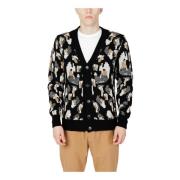 Zwarte V-Hals Knoop Cardigan Mannen Gianni Lupo , Black , Heren