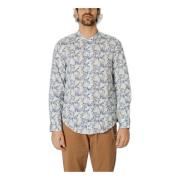 Blauwe Linnen Mandarin Print Shirt Gianni Lupo , Multicolor , Heren