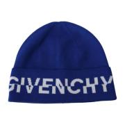 Blauwe Logo Beanie Muts Givenchy , Blue , Heren