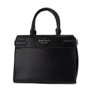 Gestructureerde Leren Crossbody Satchel Tas Kate Spade , Black , Dames