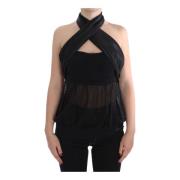 Zwarte Neck Wrapt Top Blouse Exte , Black , Dames