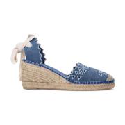 Denim Espadrille Mid Heel Sandal Karl Lagerfeld , Blue , Dames