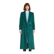 Dubbelrijige Midi Jas met Brede Revers Silvian Heach , Green , Dames