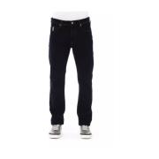 Blauwe katoenen jeans met logoknoop Baldinini , Blue , Heren