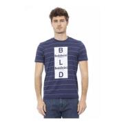Blauw Katoenen T-shirt met Frontprint Baldinini , Blue , Heren