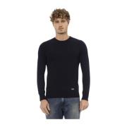 Blauwe Wol Crew Neck Sweater Baldinini , Blue , Heren