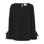 Effen Blouse met Gouden Knopen en Ruches IVI , Black , Dames