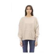 Beige Wol Crewneck Sweater met Voorzak Baldinini , Beige , Dames