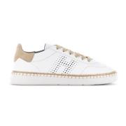 Witte Leren Sneakers met Geperforeerd H-Detail Hogan , White , Dames