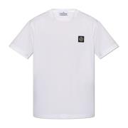 T-shirt met logo patch Stone Island , White , Heren