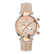 Elegant Chronograph Watch with Leather Band Versace , Brown , Dames